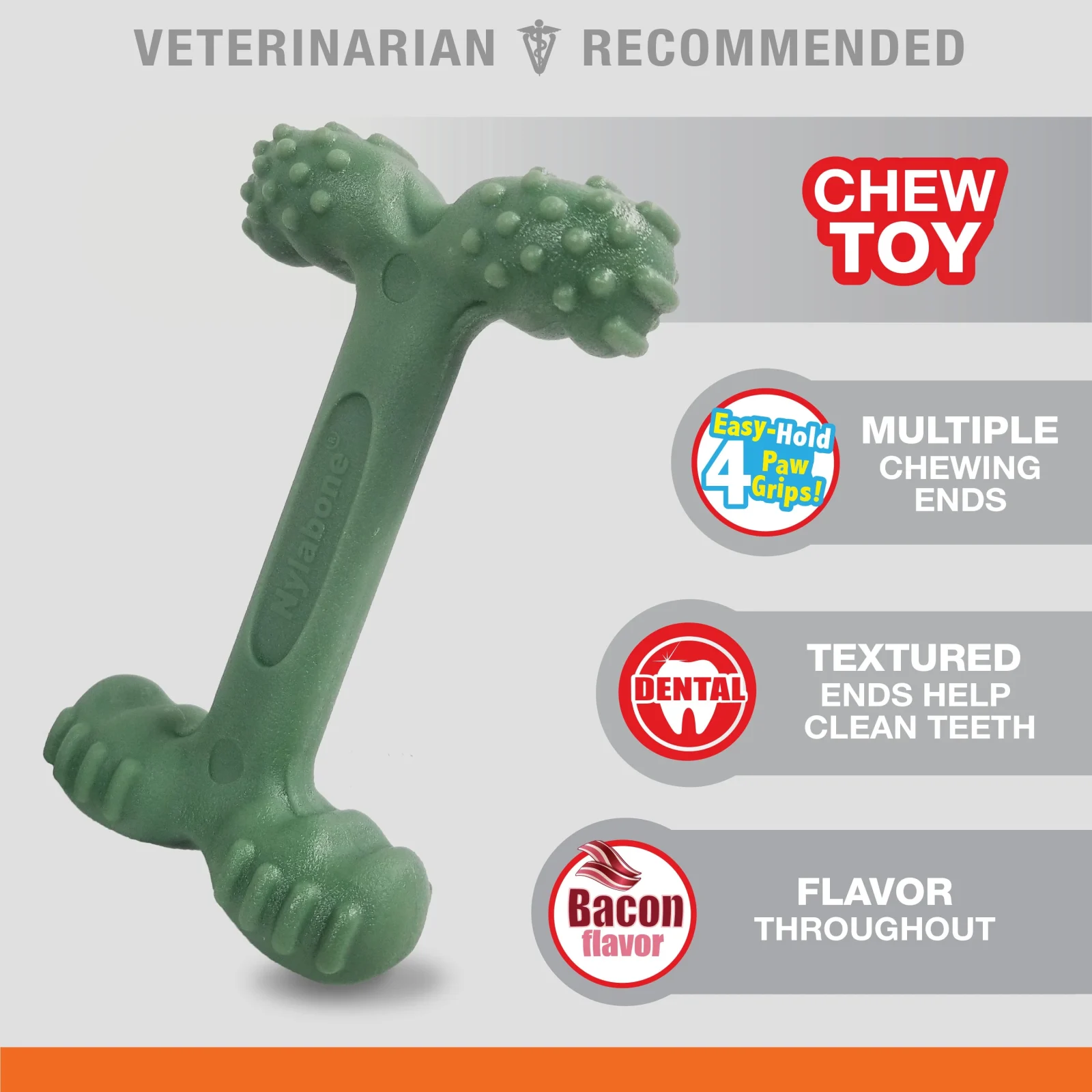 Nylabone Dura Chew Power Chew Easy-Hold Dental Chew Bacon Large/Giant - Image 2