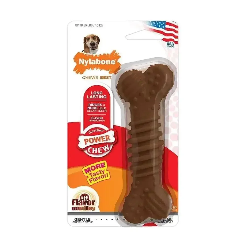 Nylabone® Dura Chews® Power Chews Medley Flavor Long Lasting Textured Bone Chews Dog Toys Wolf Up to