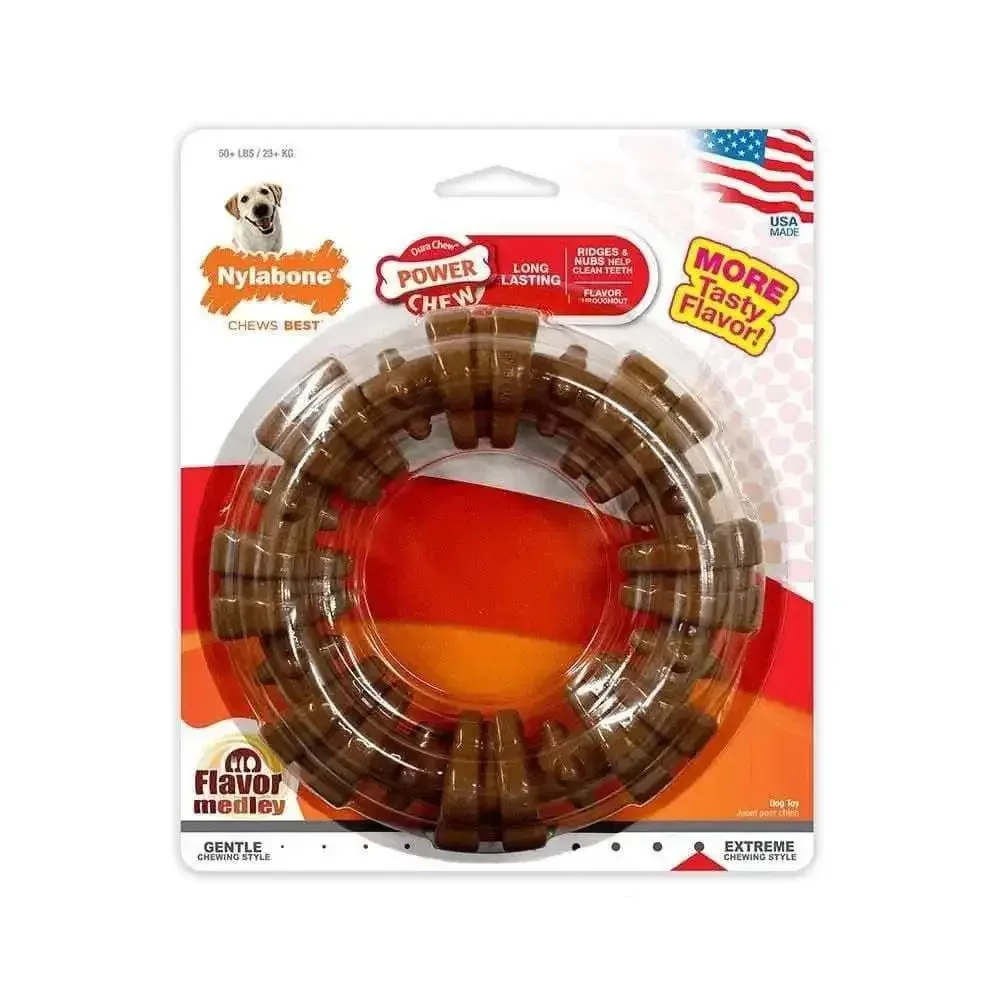 Nylabone® Dura Chews® Power Chews Medley Flavor Long Lasting Textured Ring Chews Dog Toys Souper 50+