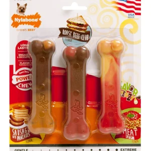 Nylabone Flavor Frenzy Pancakes & Sausage, Roast Beef Club & Lasagna Petite 3pk