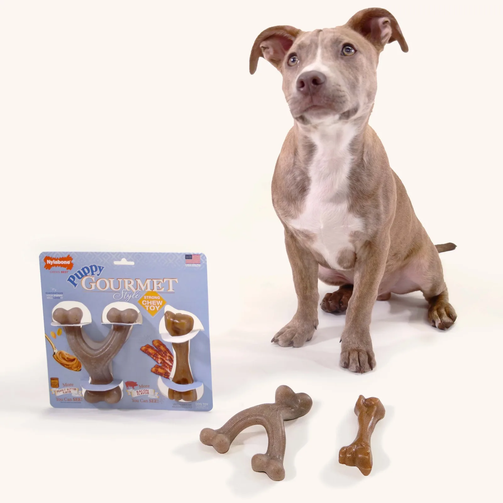 Nylabone Gourmet Style Puppy Chew Dog Toy Twin Pack Peanut Butter Bacon, Small/Regular up to 25 lb. 2 ct - Image 2