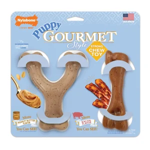 Nylabone Gourmet Style Puppy Chew Dog Toy Twin Pack Peanut Butter Bacon, Small/Regular up to 25 lb. 2 ct