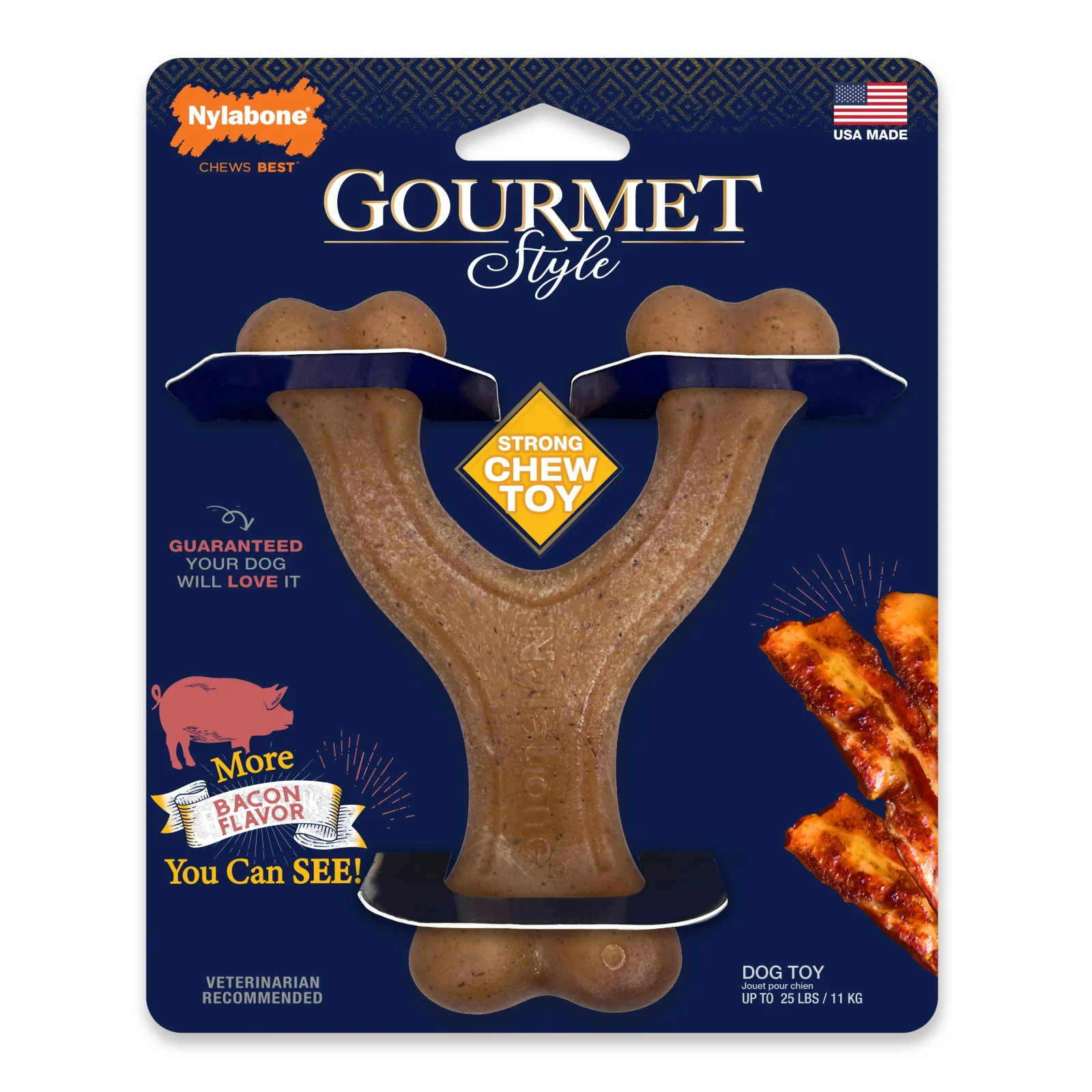 Nylabone Gourmet Style Strong Chew Wishbone Dog Toy Bacon Small/Regular