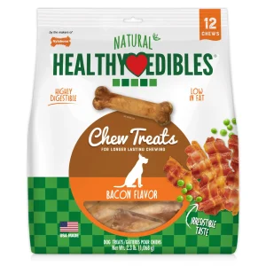 Nylabone Natural Healthy Edibles Dog Treat Bacon Flavor Wolf 12ct