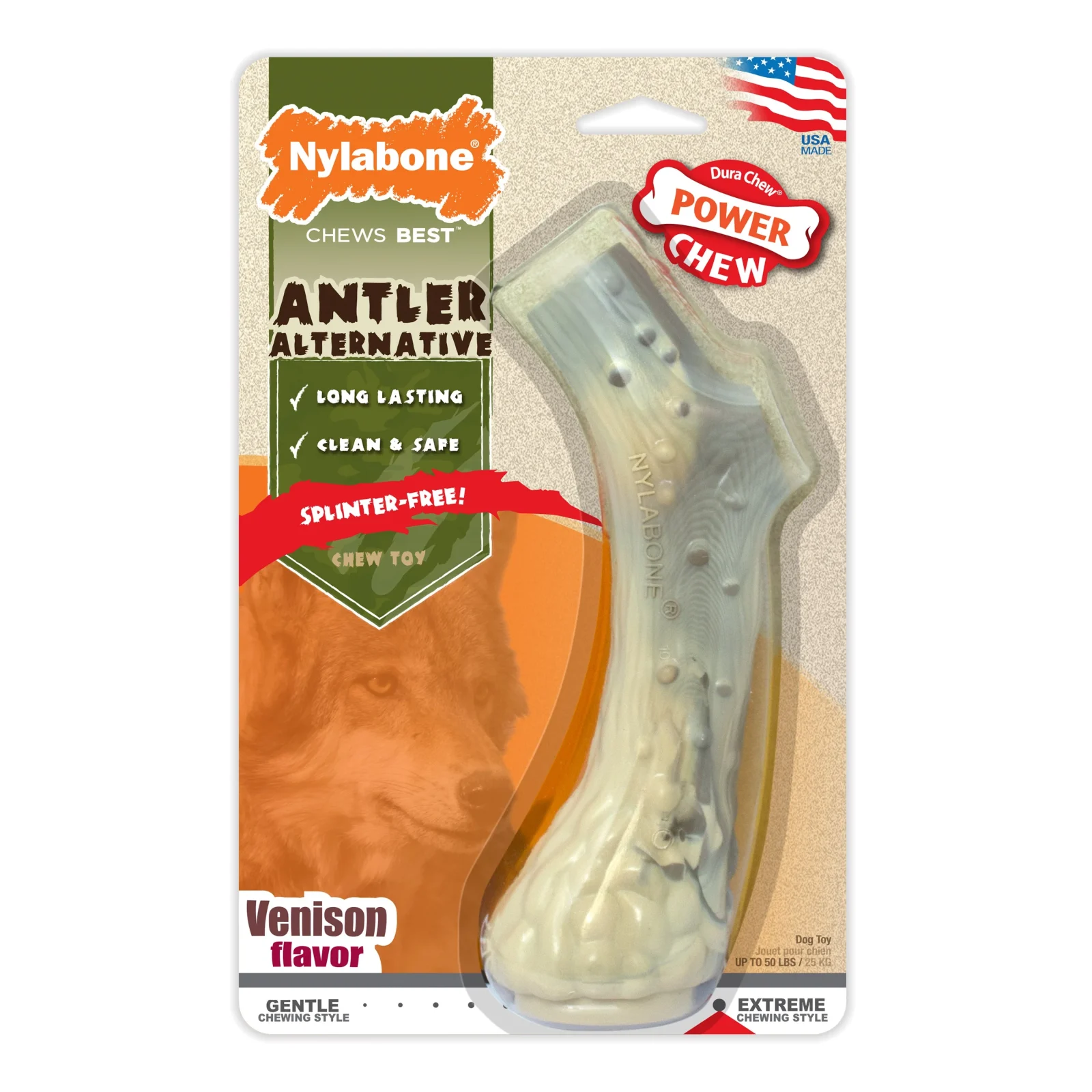 Nylabone Power Chew Antler Dog Chew Alternative Venison, 1ea/Large/Giant Up To 50 Lbs. 1 ct