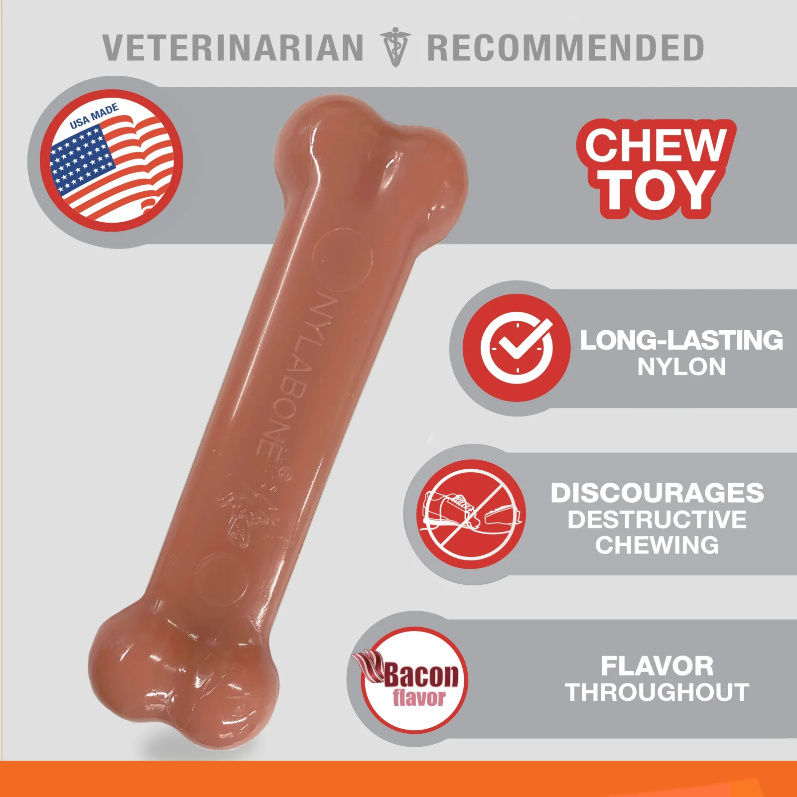 Nylabone Power Chew Bacon Chicken Durable Dog Chew Toy Pack Bacon Chicken, 1ea/Medium/Wolf Up To 35 Lbs. 2 ct - Image 2