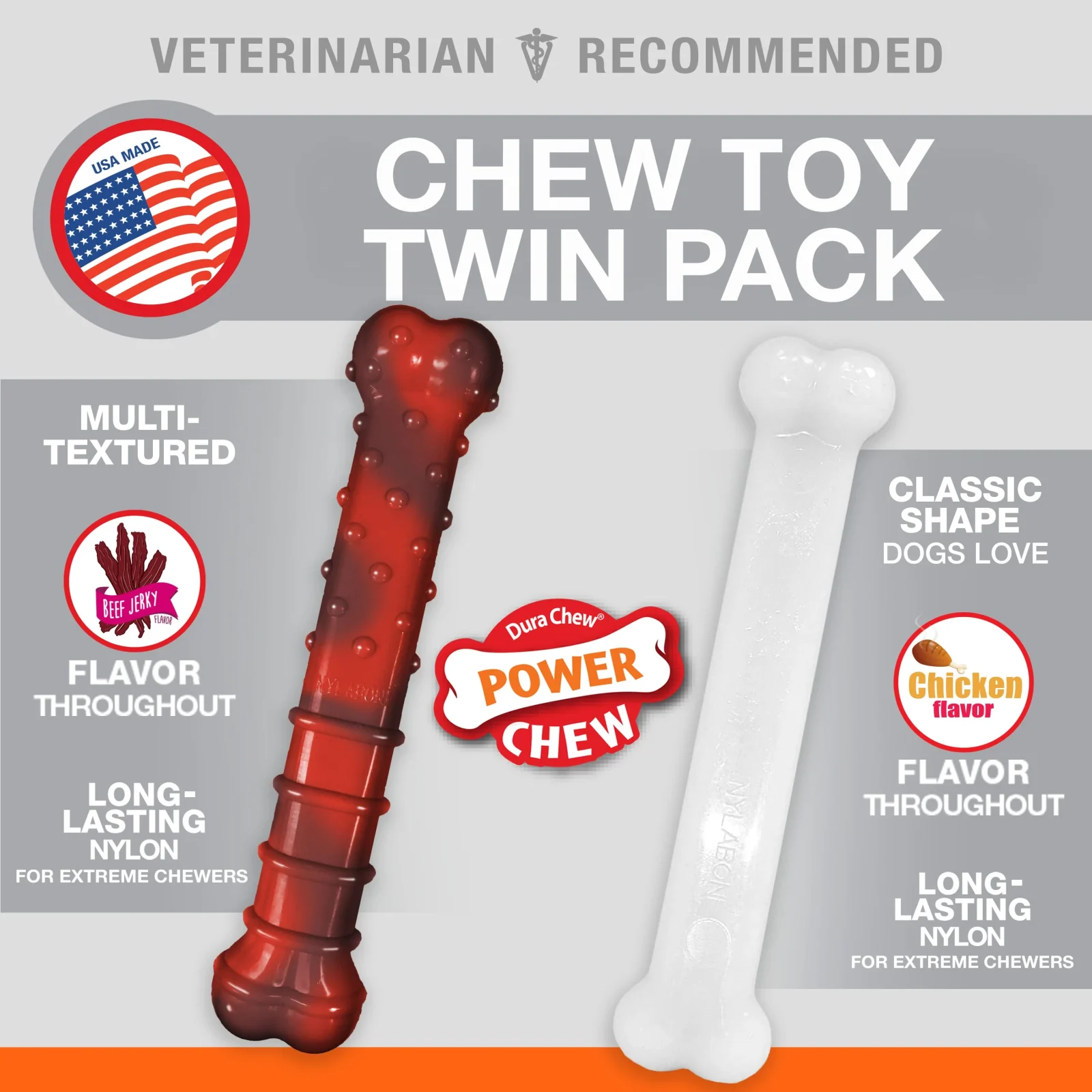 Nylabone Power Chew Durable Dog Chew Toys Twin Pack Beef Jerky & Chicken 1ea/Large/Giant - Up To 50 lb - Image 2