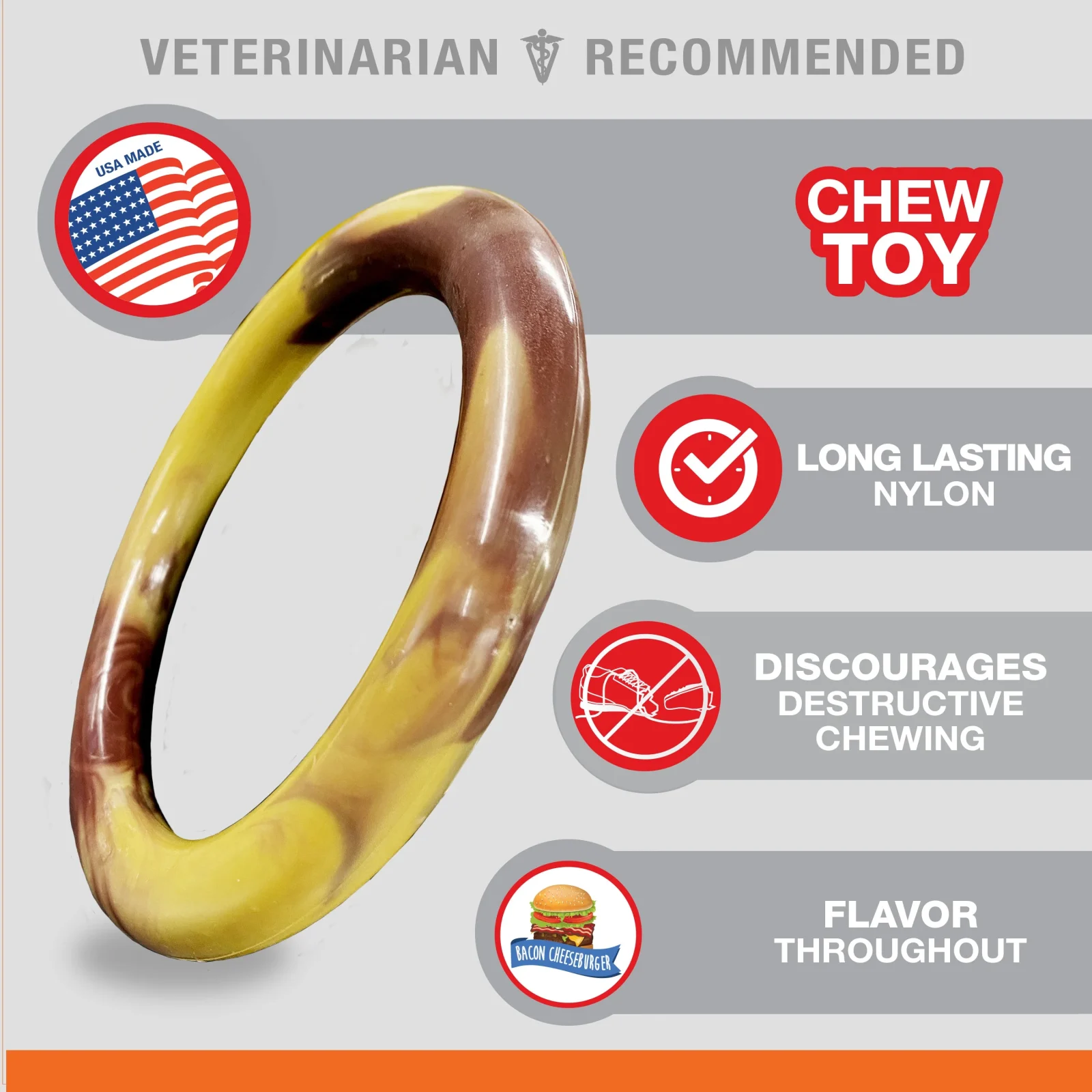 Nylabone Power Chew Flavor Frenzy Ring Dog Chew Toy Bacon Cheeseburger, 1ea/Large/Giant Up To 50 Lbs. 1 ct - Image 2