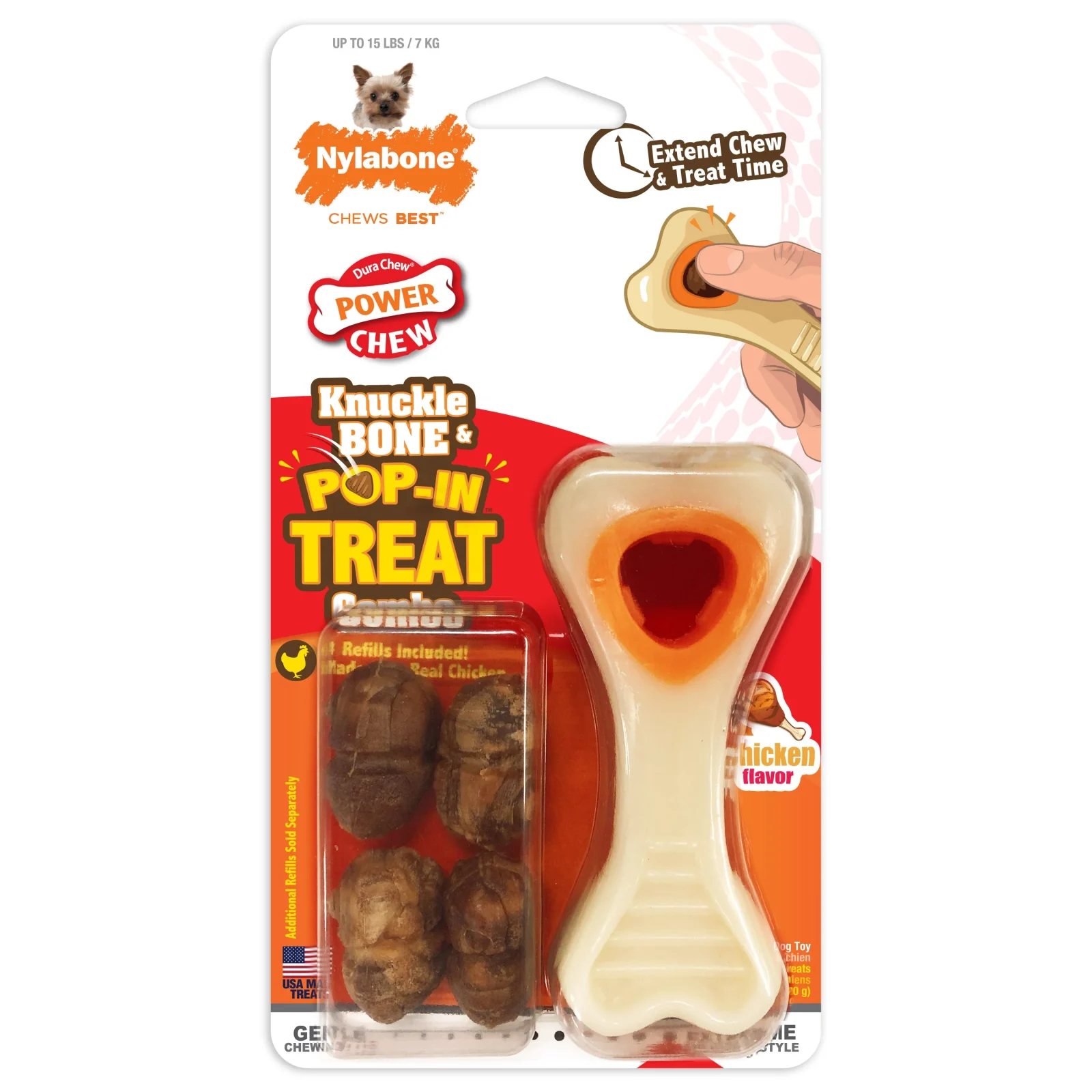 Nylabone Power Chew Knuckle Bone & Pop-In Treat Dog Toy Combo Chicken X-Small