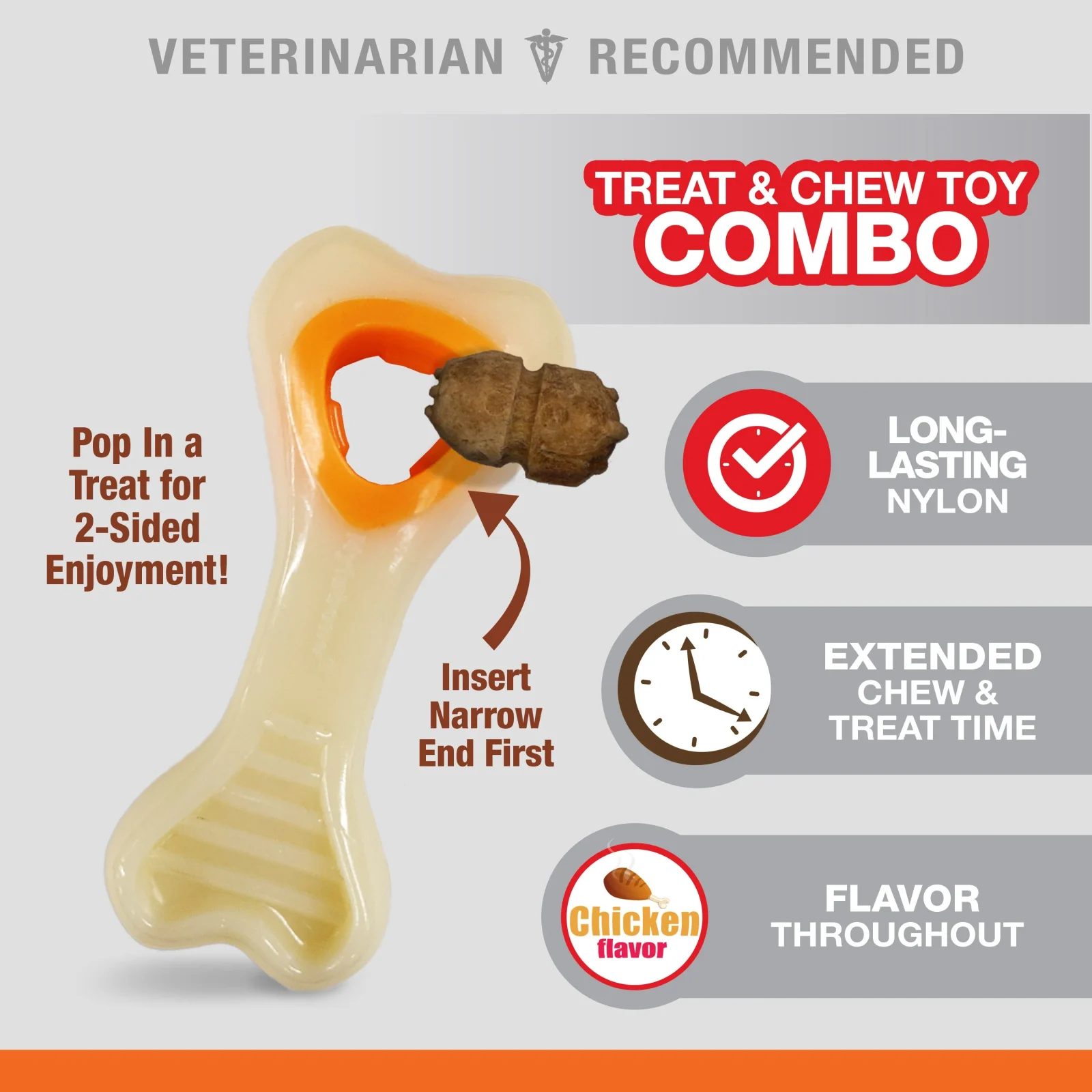 Nylabone Power Chew Knuckle Bone & Pop-In Treat Dog Toy Combo Chicken X-Small - Image 2