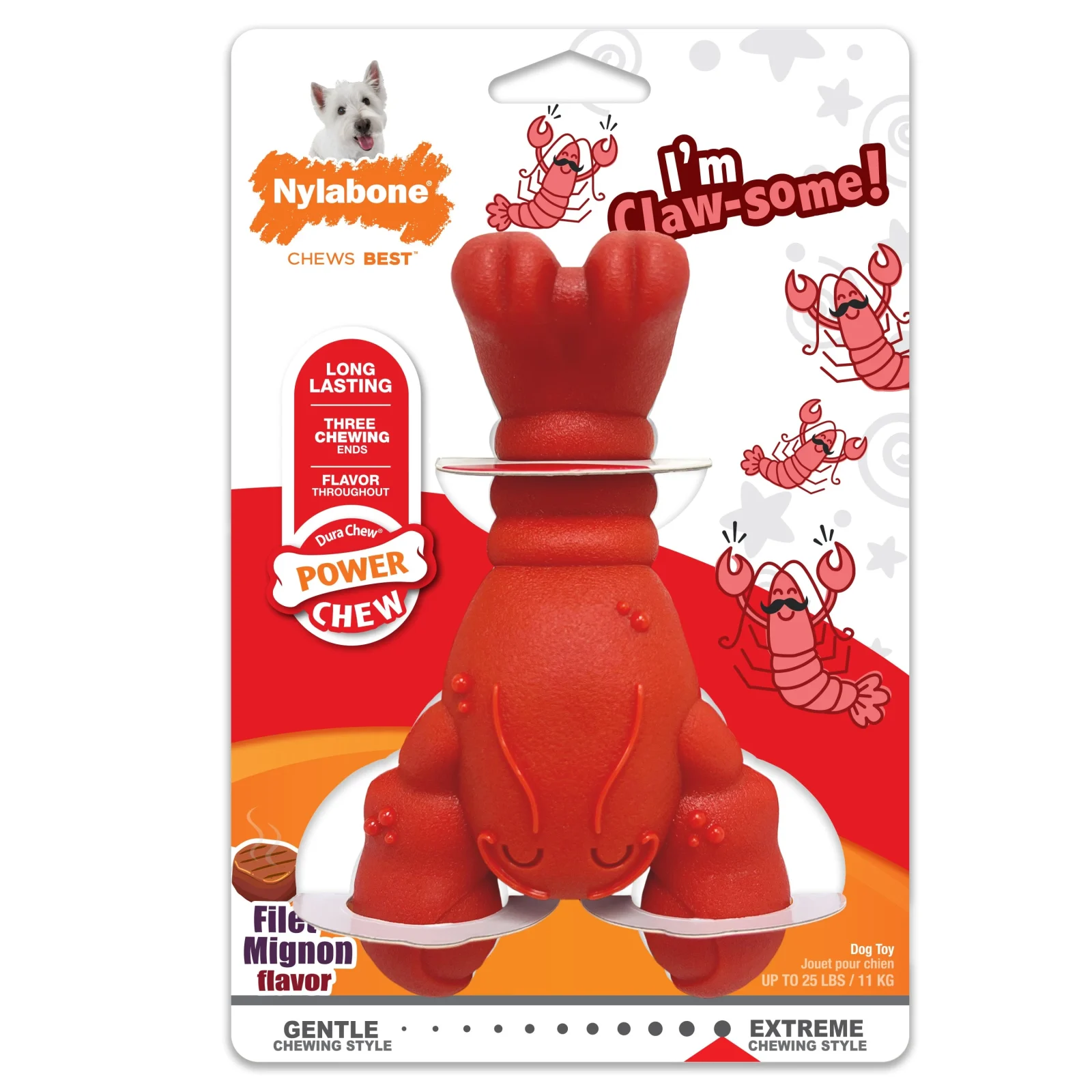Nylabone Power Chew Lobster Dog Toy Filet Mignon Small