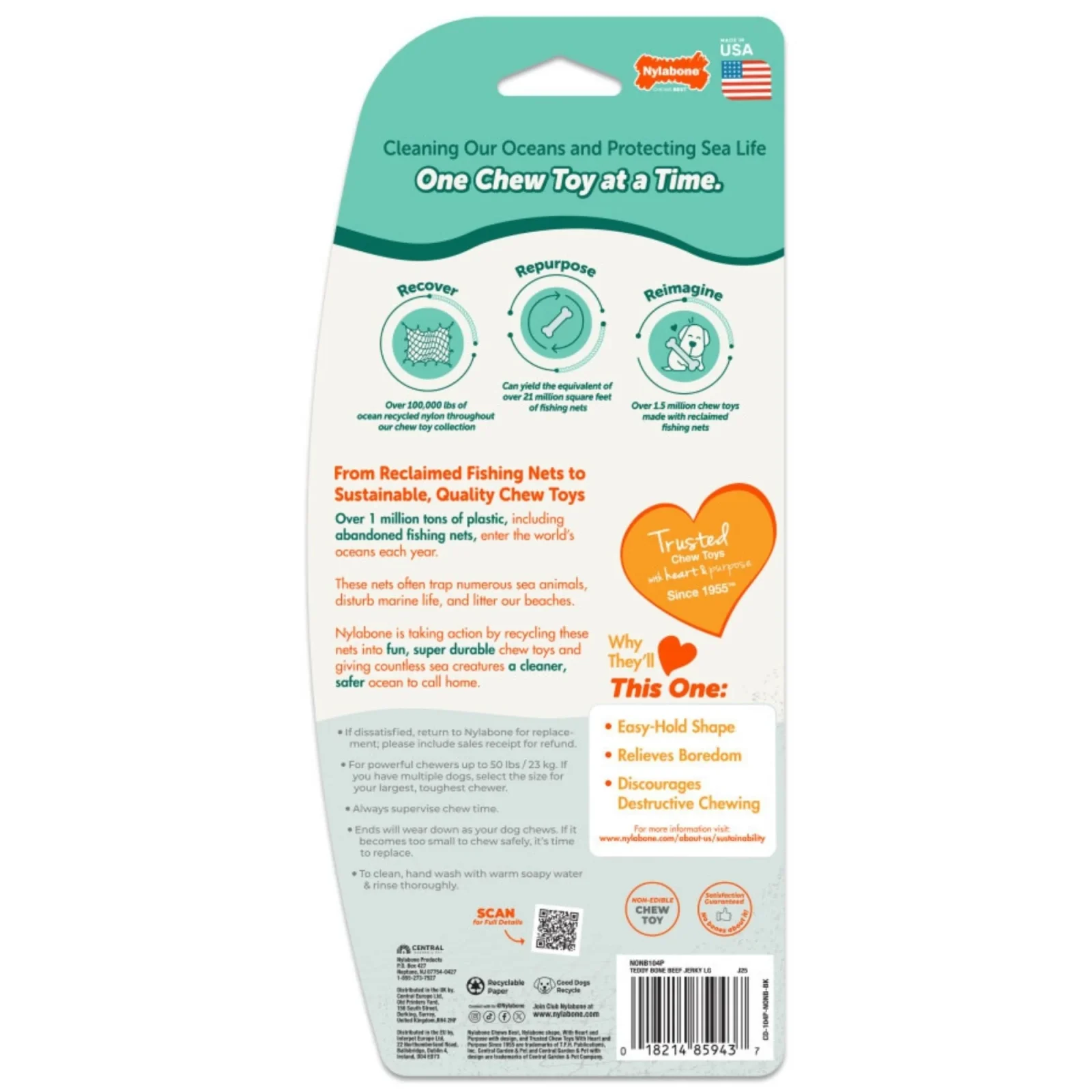 Nylabone Power Chew Love Our Oceans Teddy Bear Dog Chew Beef Jerky Extreme Large - Image 2