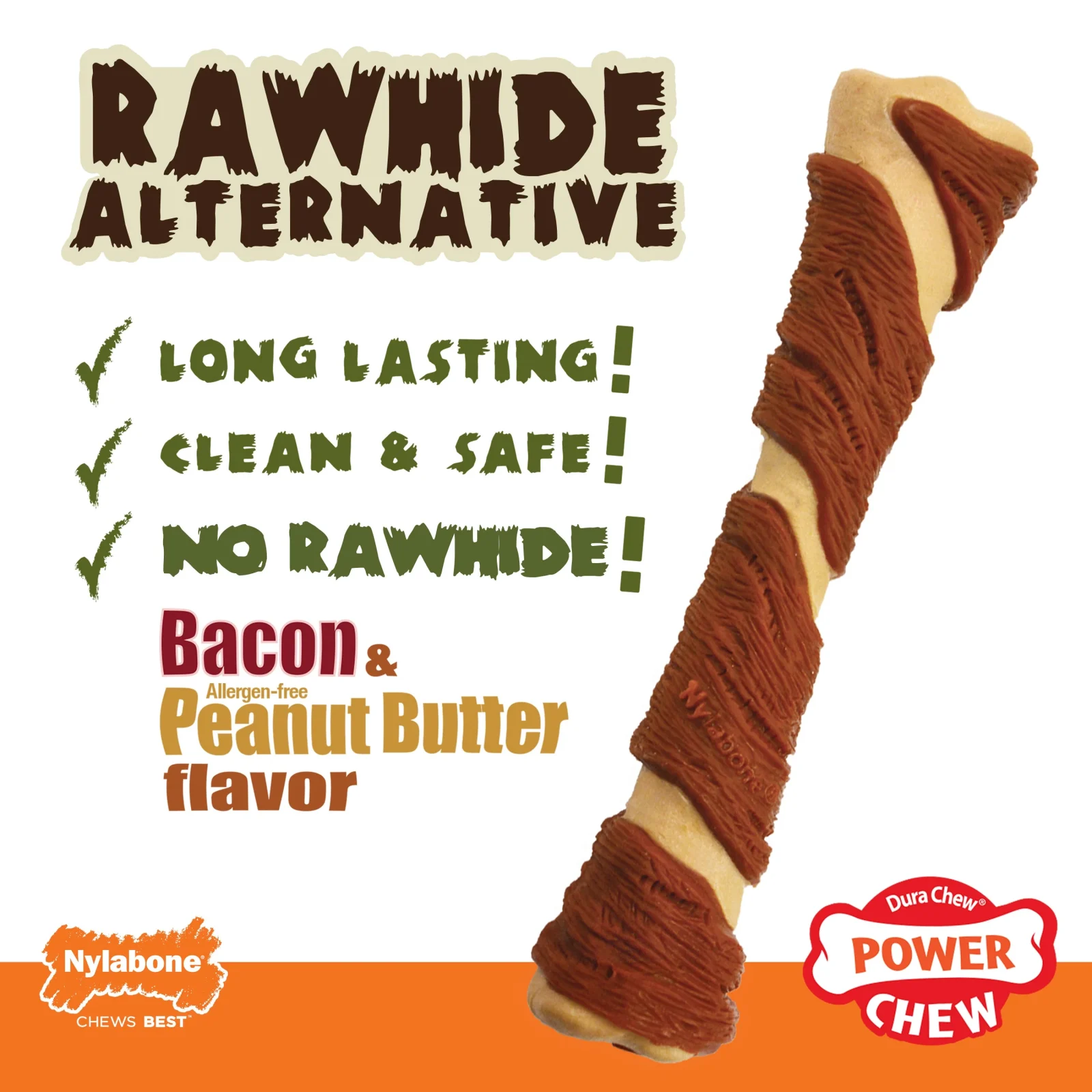 Nylabone Power Chew Pork Hide Alternative Dog Chew Toy Bacon & Peanut Butter 1ea/Large/Giant - Up To 50 lb - Image 2
