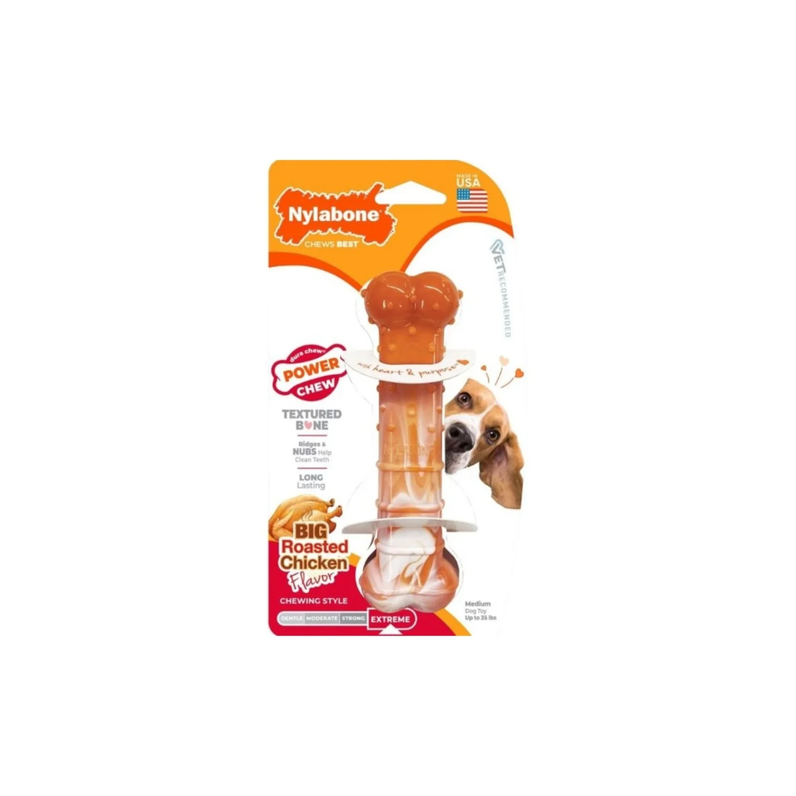 Nylabone Power Chew Textured Bone Orange Swirl Chicken Medium