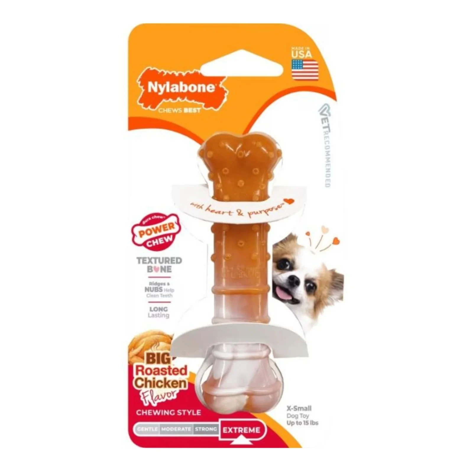 Nylabone Power Chew Textured Bone Orange Swirl Chicken X-Smallá
