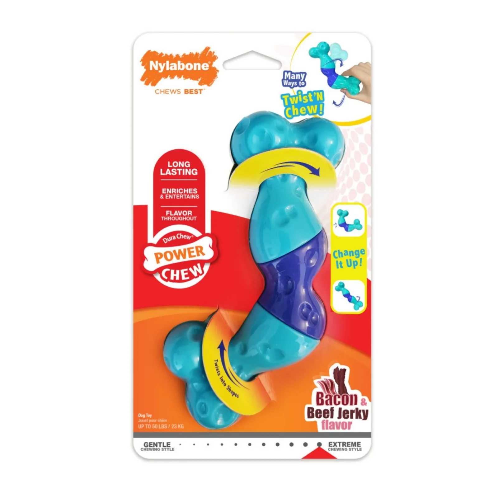 Nylabone Power Chew Twist 'N Chew Dog Toy, Bacon Beef Jerky, Large