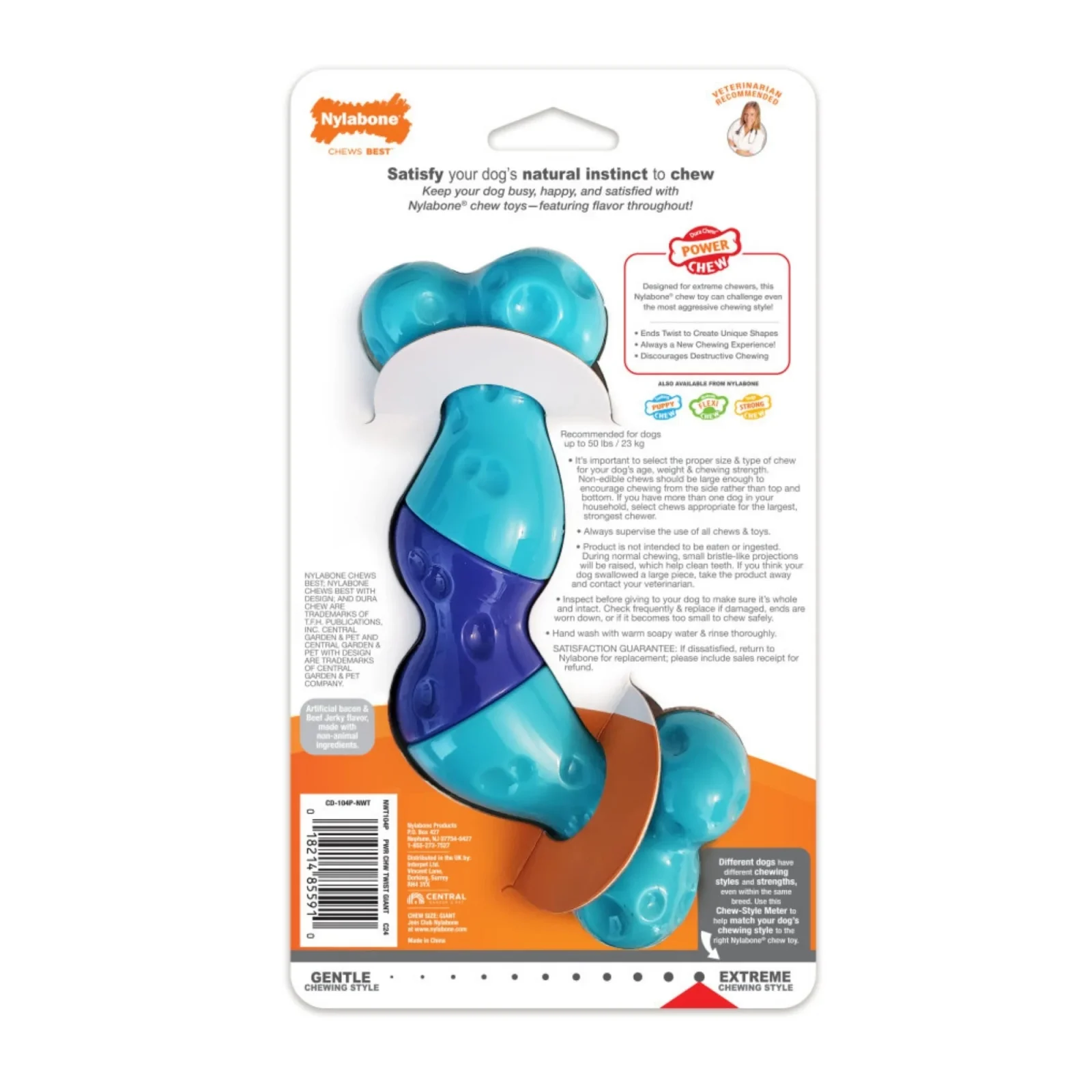Nylabone Power Chew Twist 'N Chew Dog Toy, Bacon Beef Jerky, Large - Image 2