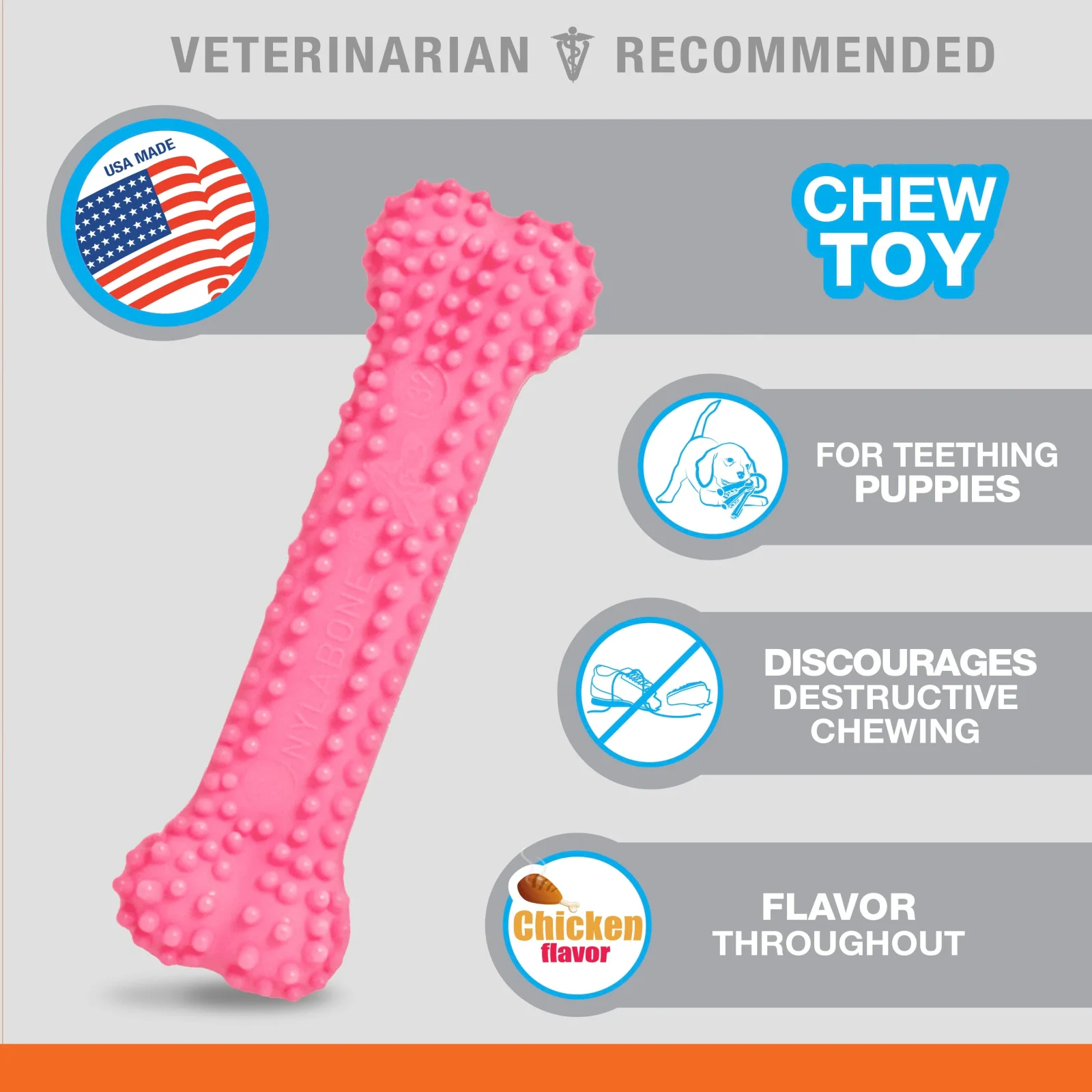 Nylabone Puppy Chew Teething Soft Bone Chicken Petite Pink - Image 2