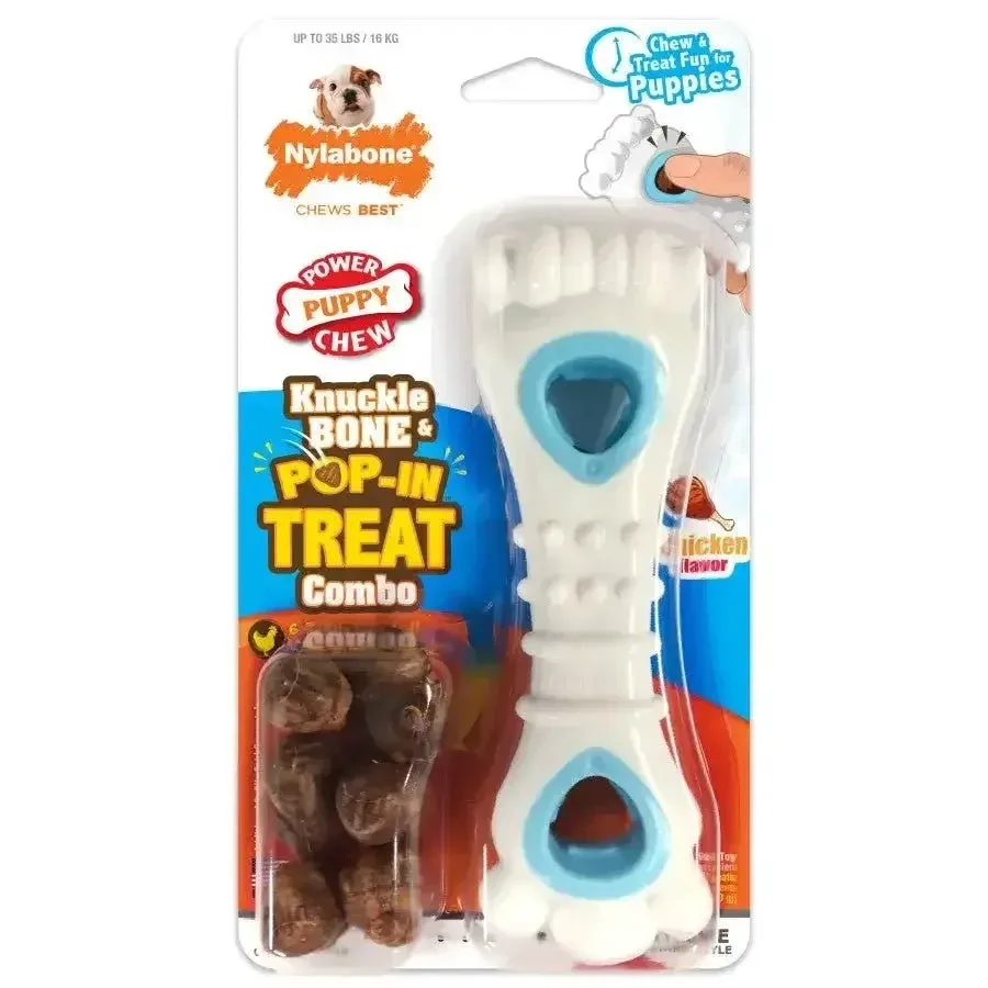 Nylabone Puppy Power Chew Knuckle Bone & Pop-In Puppy Treat Toy Combo