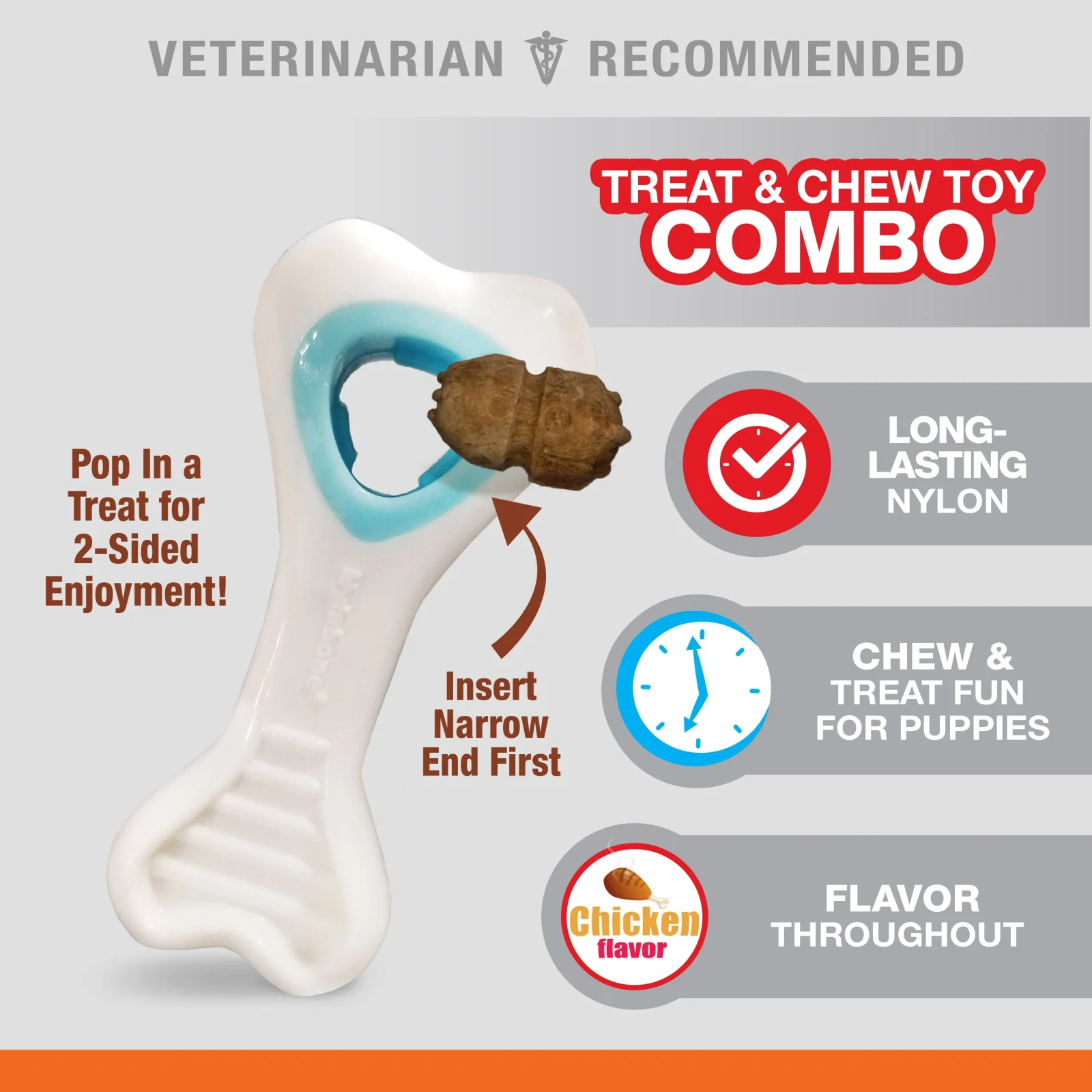 Nylabone Puppy Power Chew Knuckle Bone & Pop-In Treat Toy Combo X-Small - Image 2