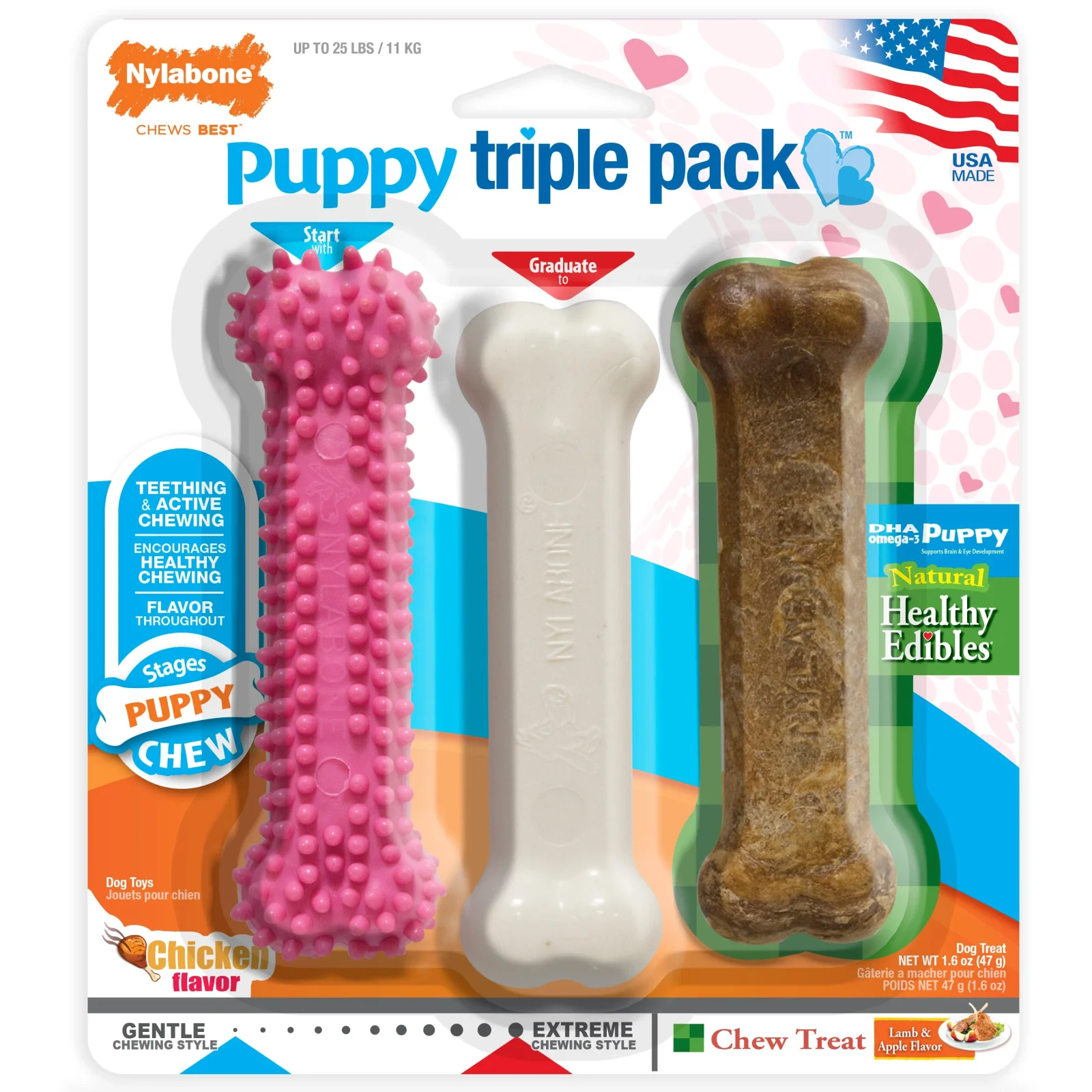 Nylabone Puppy Starter Kit Regular Pink 3pk