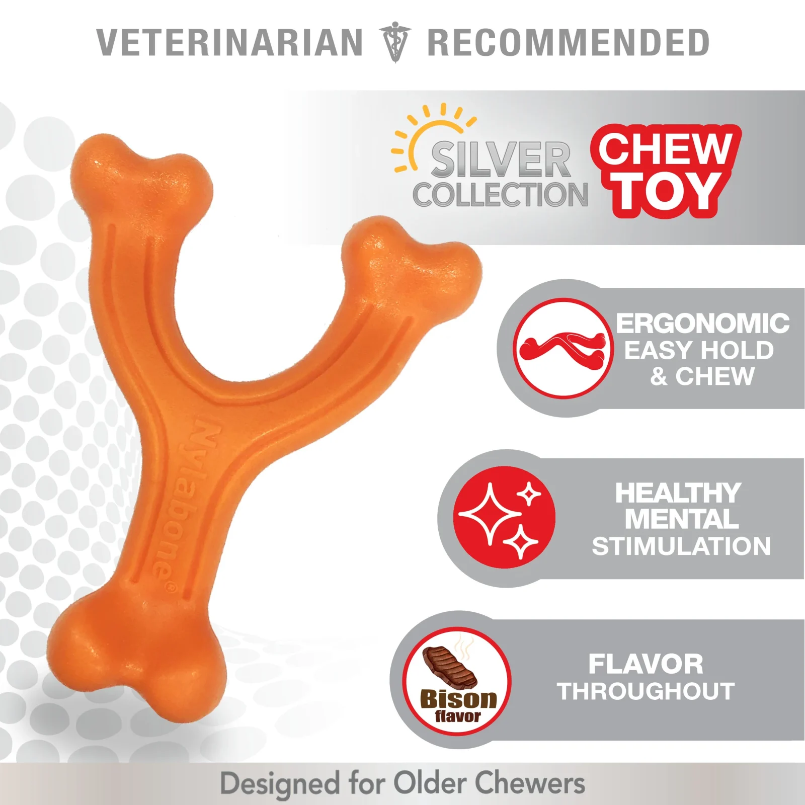 Nylabone Silver Collection Power Chew Wishbone Chew Toy for Senior Dogs Bison Flavor 1ea/Large/Giant - Up To 50 lb - Image 2