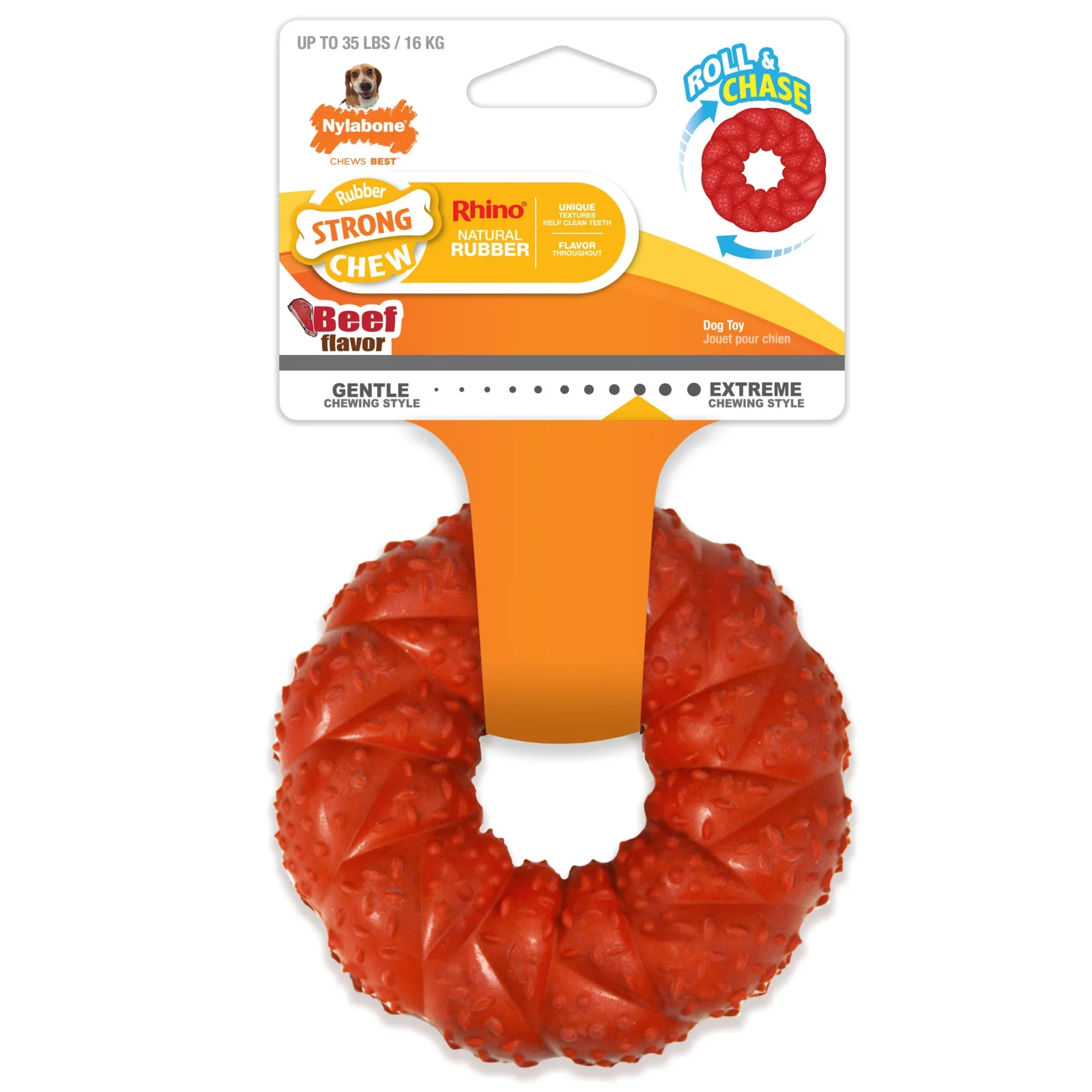 Nylabone Strong Chew Braided Dog Ring Chew Toy, Beef, Medium/Wolf Up To 35 Lbs