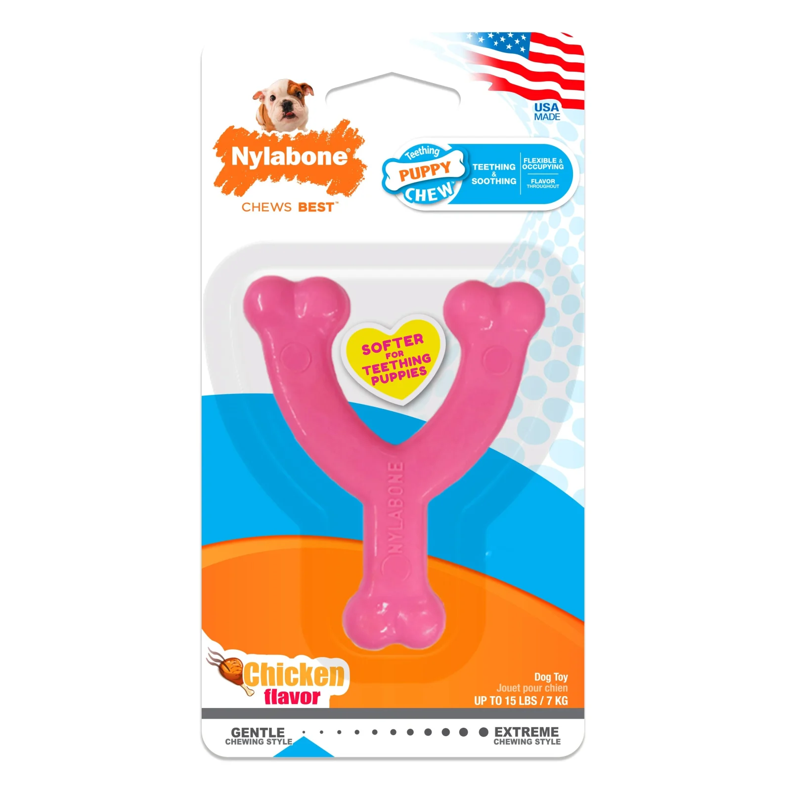 Nylabone Wishbone Puppy Chew Chicken Flavor Pink
