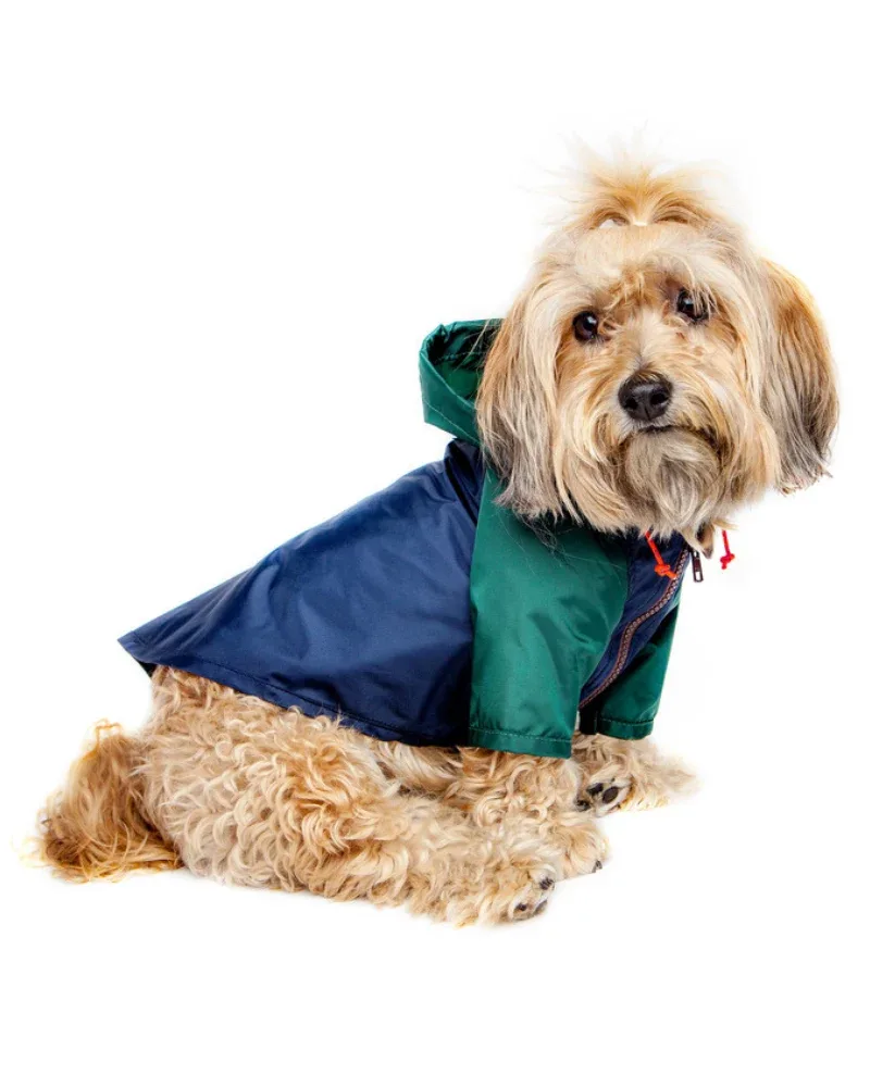 Nylon Colorblock Dog Rainbreaker in Hunter Green & Navy (Exclusive to DOG & CO.) - Image 2