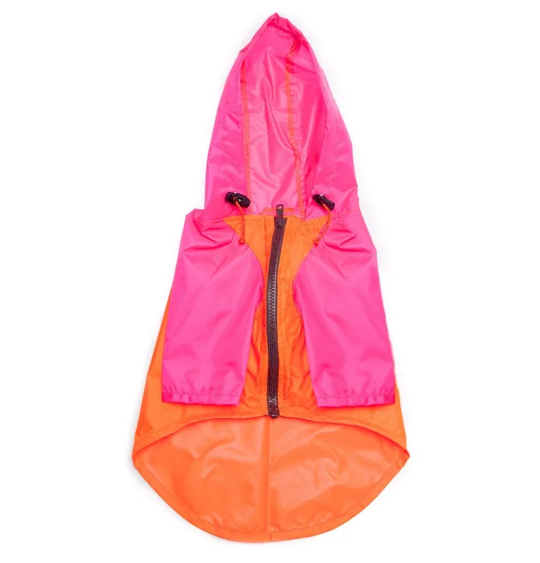 Nylon Colorblock Dog Rainbreaker in Neon Pink + Orange (Exclusive to DOG & CO.) - Image 2