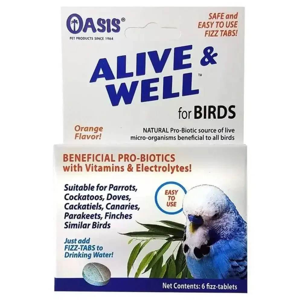 Oasis Alive and Well Probiotic Tablets for Birds - 6 Effervescent Fizz-Tablets