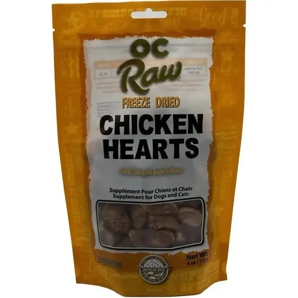 OC Raw Chicken Hearts Freeze Dried Dog Treats 4oz