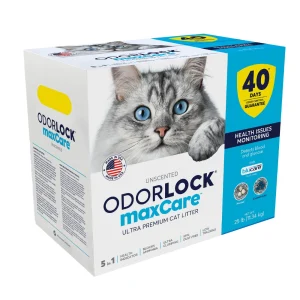 OdorLock MaxCare Clay Cat Litter - Health Monitoring, Clumping, Low Tracking, 25Lb