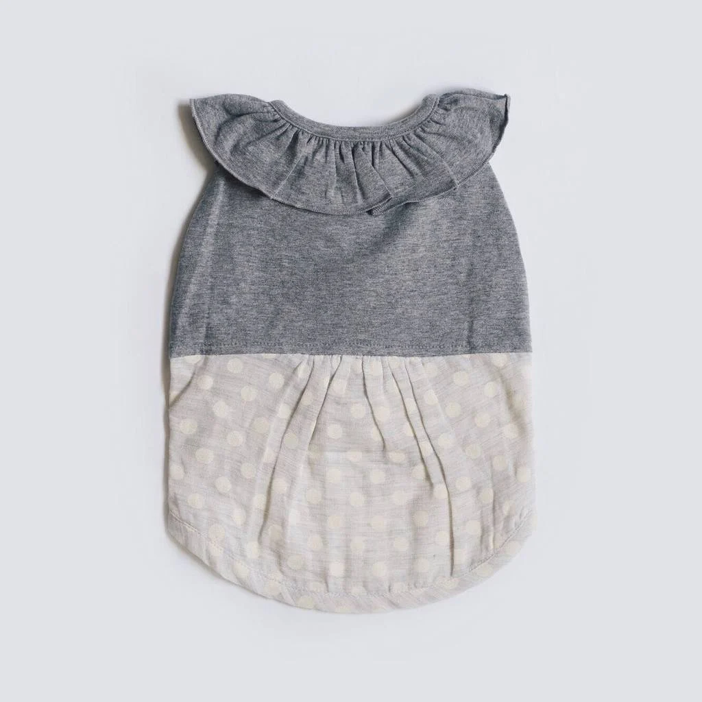 OH POP DOG | Ruffle Dress in Grey Polka Dot