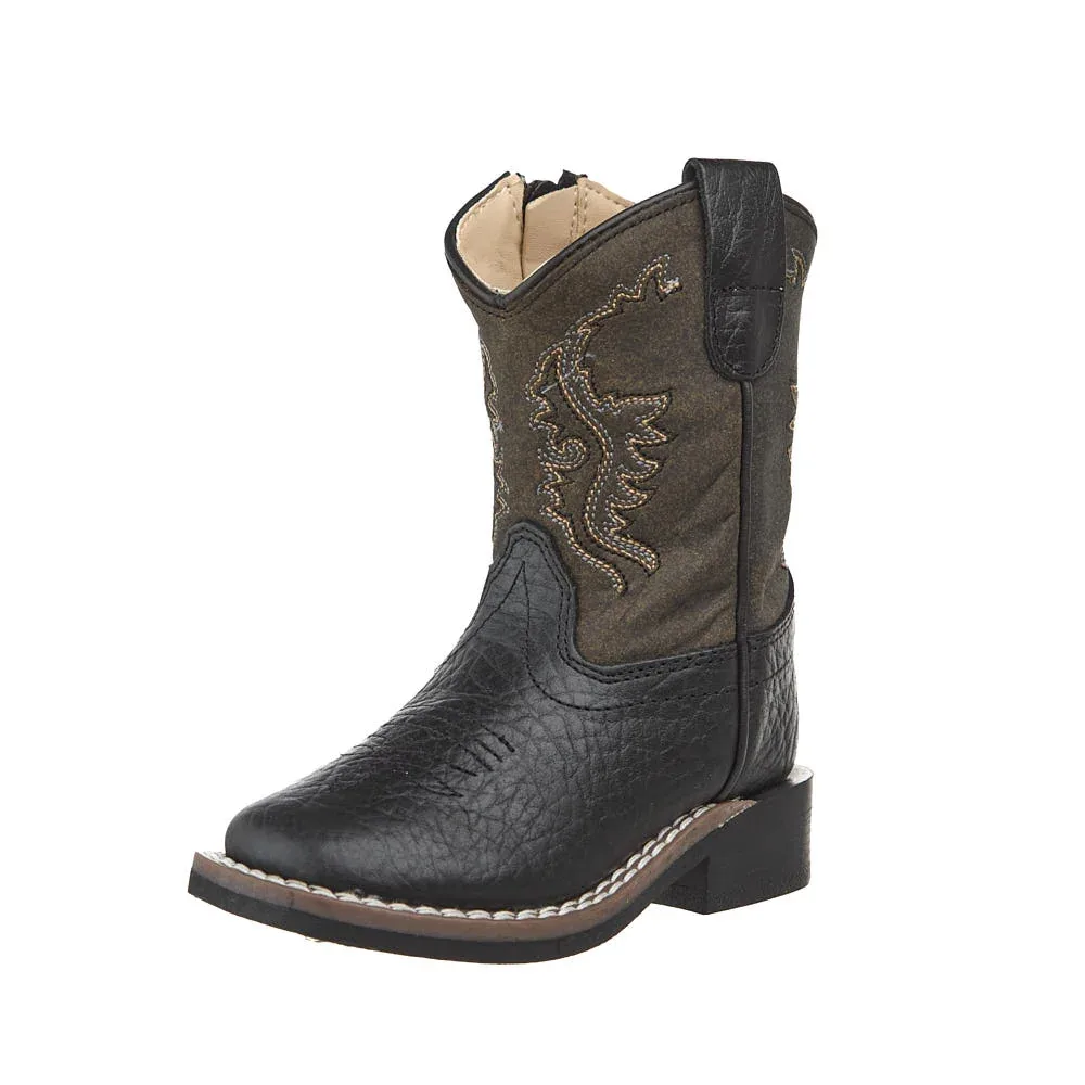 Old West Toddler's Black and Vintage Charcoal Square Toe Boot