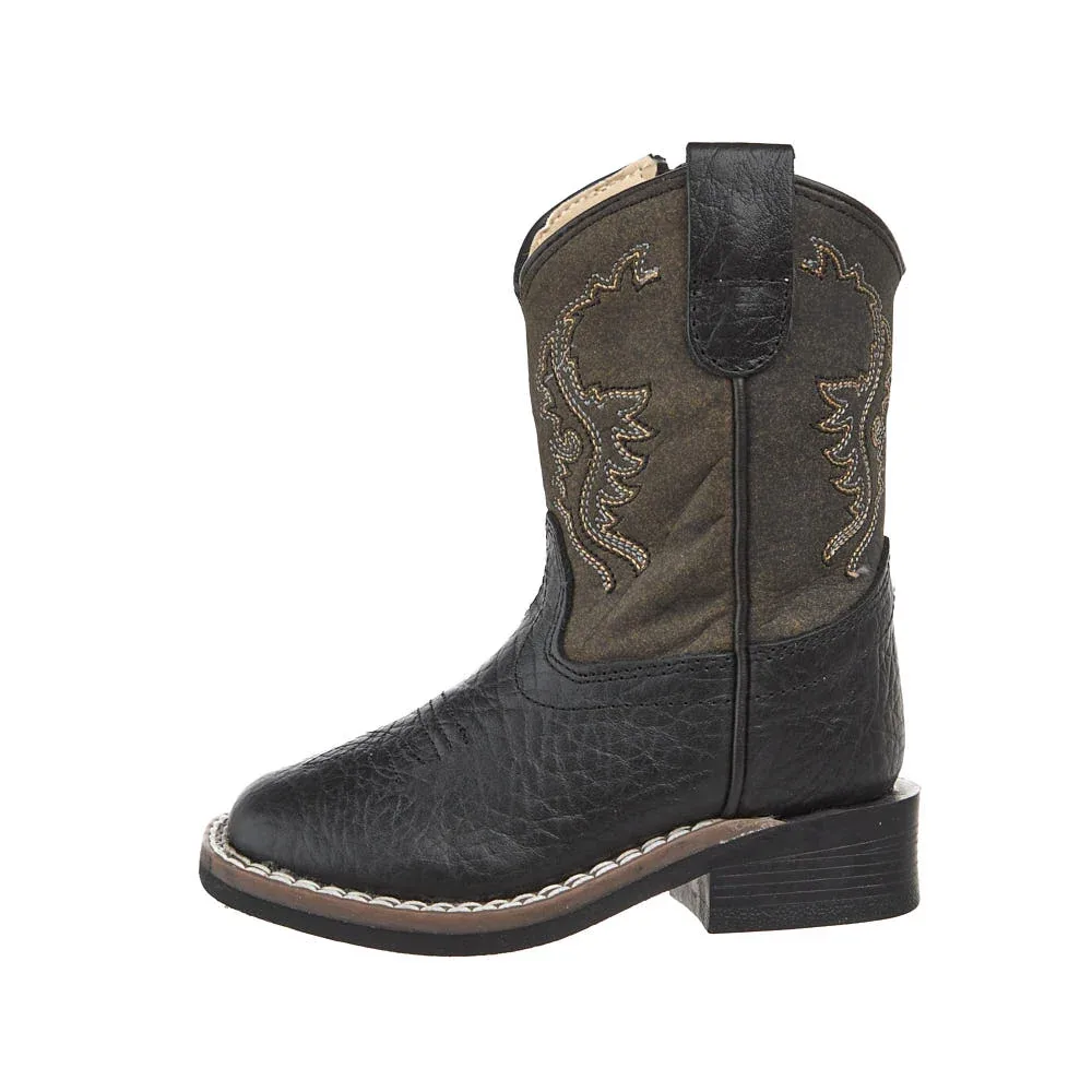 Old West Toddler's Black and Vintage Charcoal Square Toe Boot - Image 2