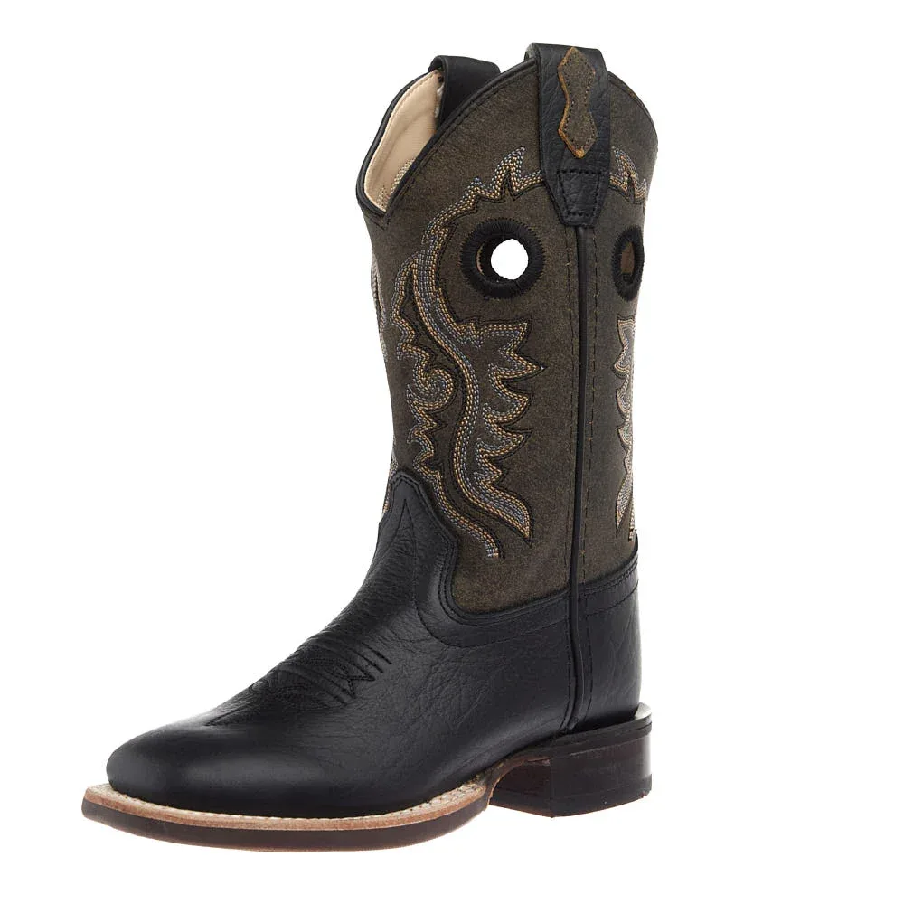 Old West Youth Black and Vintage Charcoal Square Toe Boot