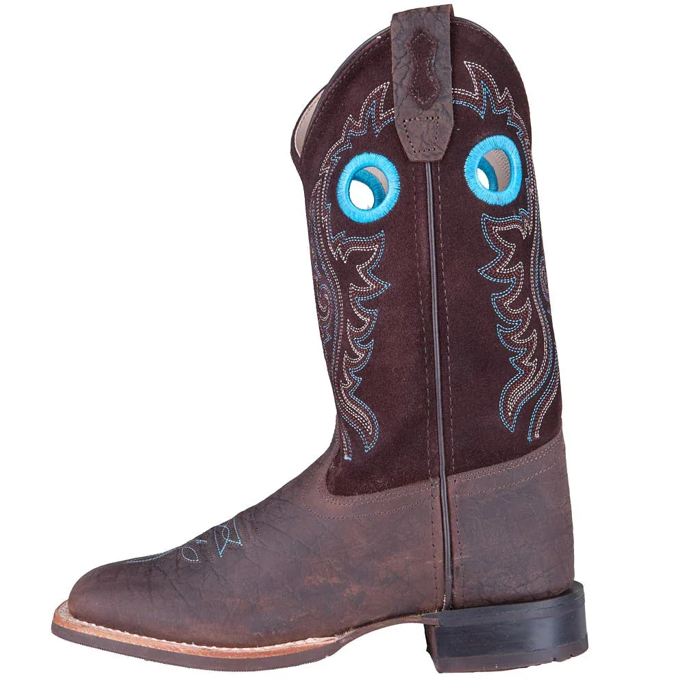Old West Youth Brown Bull Hide Print Vamp Brown Suede Top - Image 2