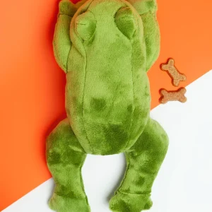 Olive Frog Squeaky Plush Dog Toy