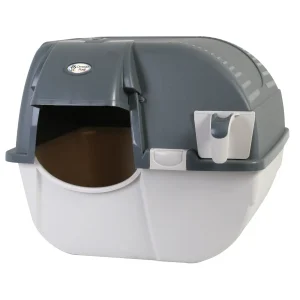Omega Paw Roll N' Clean Swivel Hooded Self-Cleaning Cat Litter Box, Includes Sifting Grate & Scoop