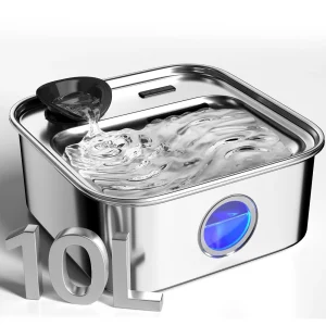 Oneisall 10 Liter Stainless Steel Pet Water Fountain W/ Washable & Reusable Sponge FIlter