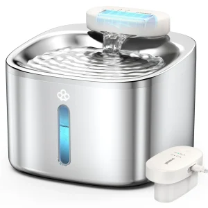 Oneisall 3.5 Liter Cordless Stainless Steel Cat Water Fountain W/ 60 Day Power & 3-Layer Filtration
