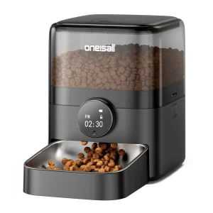 Oneisall 3 Liter Automatic Cat Feeder W/ Anti-Topple Design & Non-Slip Pads, Black