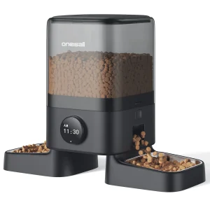 Oneisall 5 Liter Automatic Cat Feeder For Multi-Cat Households W/ Dual Power Supply, Black