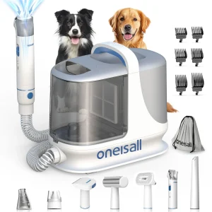 Oneisall 7-in-1 Dog Grooming Vaccum Kit W/ 1300PA Suction Power & 3 Liter Capacity, White