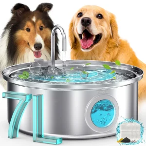 Oneisall 7L Pet Water Fountain W/ 5-Layer Filtration & Faucet Design, Multi-Pet Household Friendly