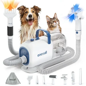 Oneisall Dog Vacuum & Dryer for Shedding Grooming, 8 in 1 Dog Grooming Kit, Blue