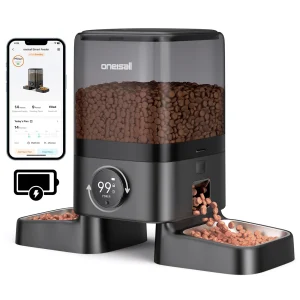 Oniesall 5L Automatic Cat Feeder For Multi-Cat Households W/ Dual Power Supply & App Control, Black
