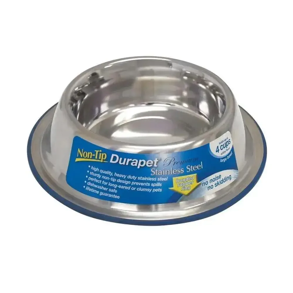 OurPets® Premium Rubber-Bonded Stainless Steel No-Tip Bowl for Dog Large