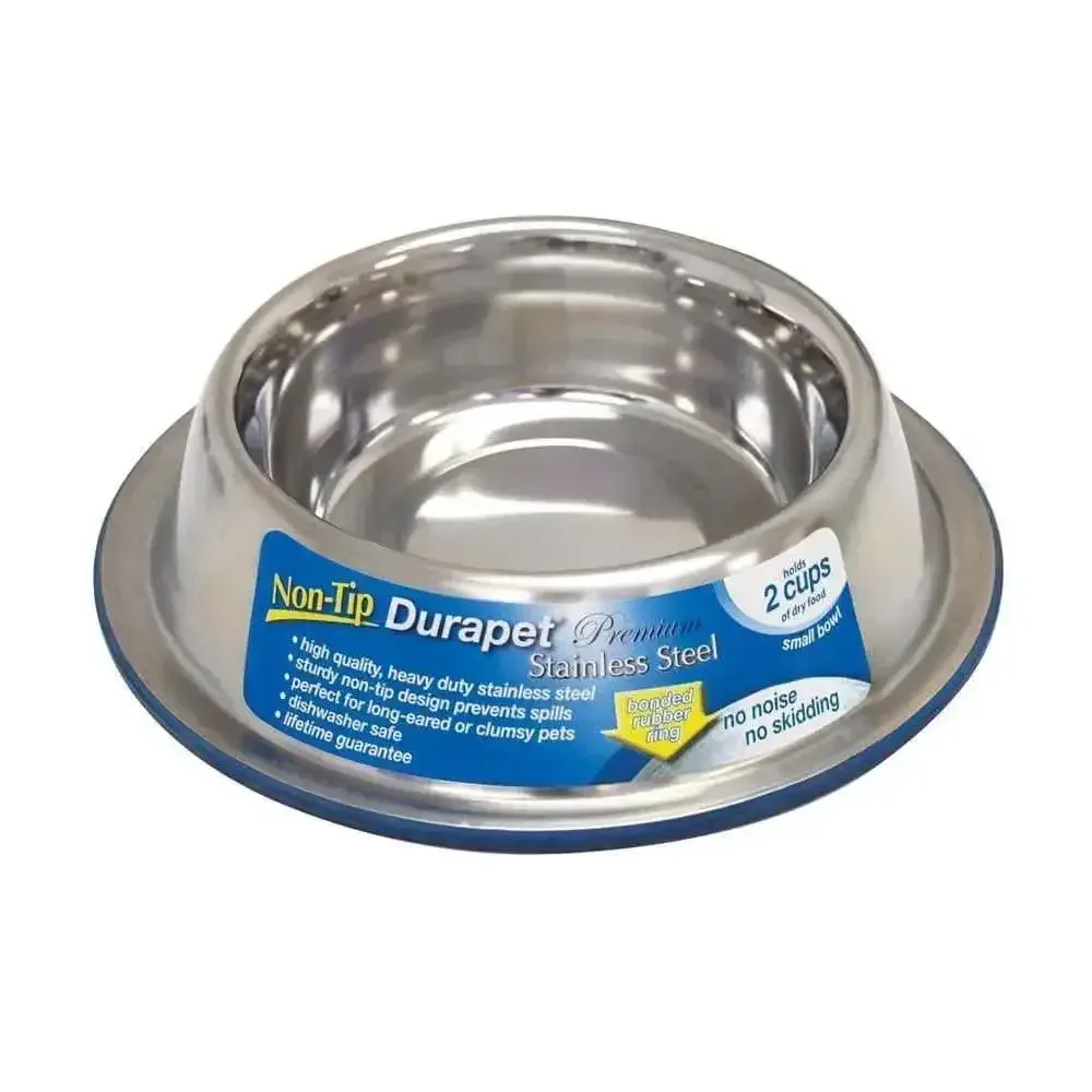 OurPets® Premium Rubber-Bonded Stainless Steel No-Tip Bowl for Dog Small